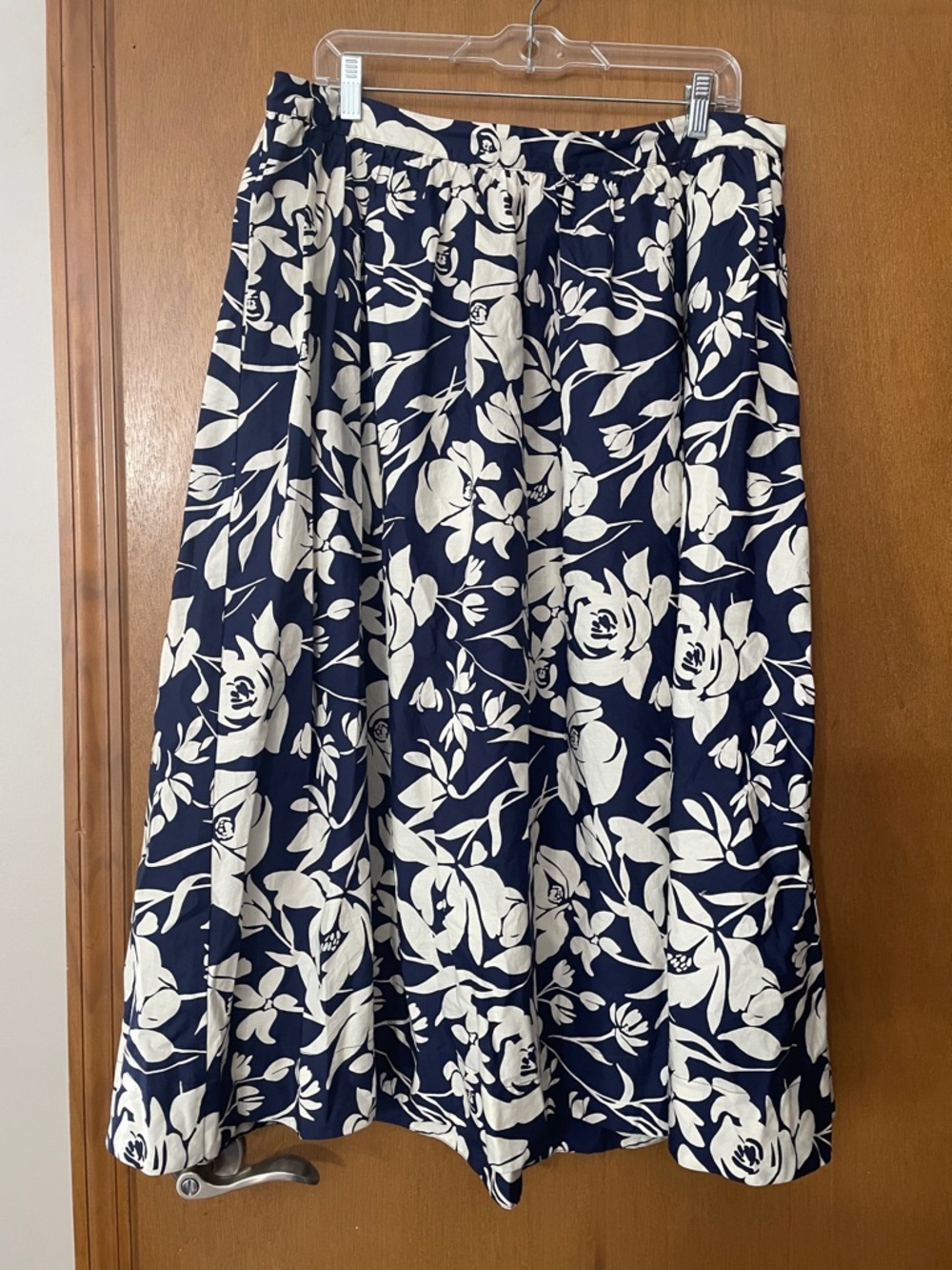 a new day Navy and White Floral A-Line Midi Skirt